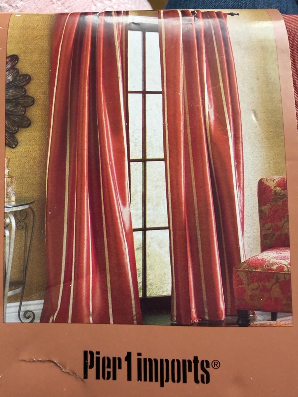 New! NIP Pier 1 Imports (1) Lined Panel Red Gold Striped 54 X 84